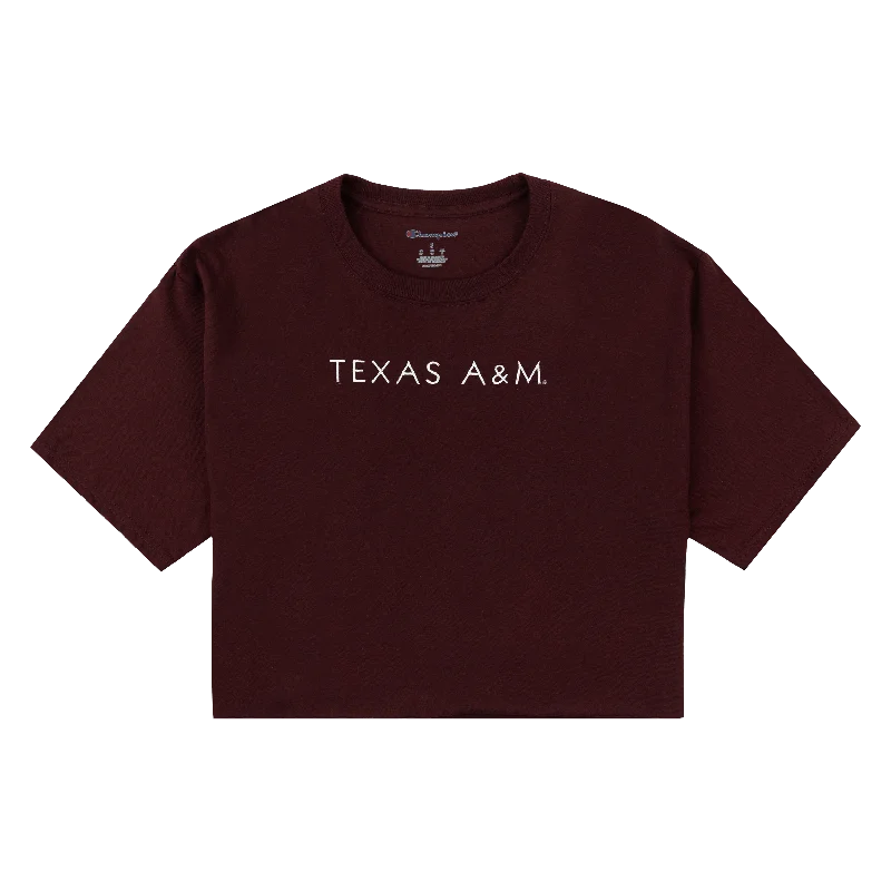 Texas A&M Embroidered Boyfriend Crop Tee Sequined Glittery Shiny