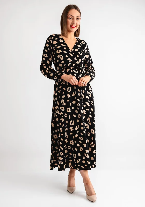 Serafina Collection Leopard Print Maxi Dress, Black Comfortable Fit-and-Flare Maxi Dress