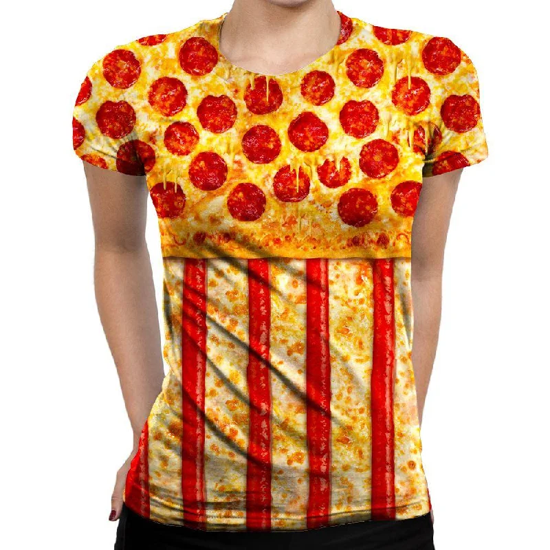 United States Pizza Womens T-Shirt Collared T-Shirt Boat Neck A-Line