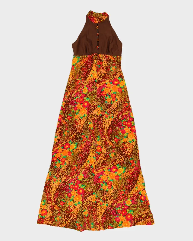 Vintage 1970s Orange Patterned Maxi Dress - S Comfortable Bohemian Maxi Dress