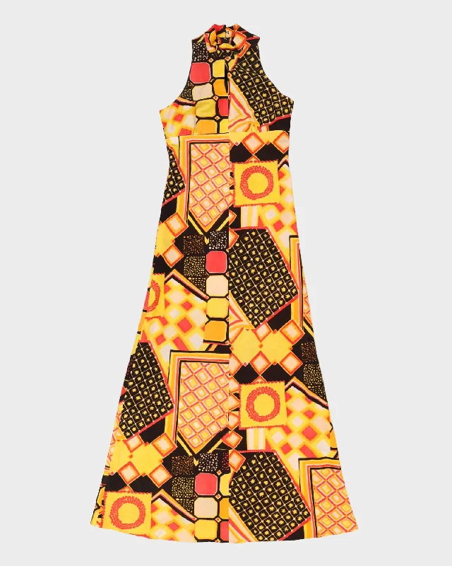 Vintage 1970s Orange Patterned Maxi Dress - XS Classic Tulle Maxi Dress