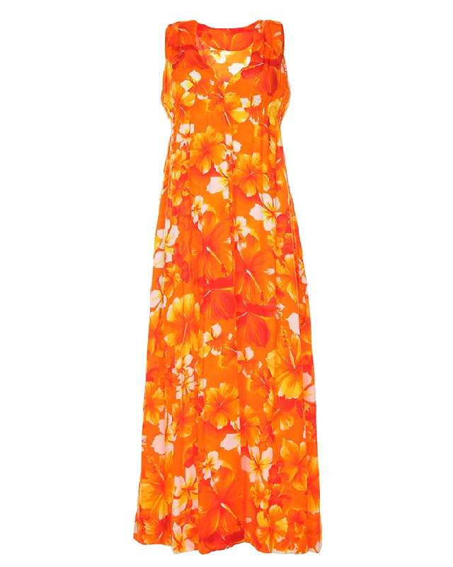 Vintage 70s Orange Hawaian Floral Maxi Dress - S Cozy Maxi Dress with Slit