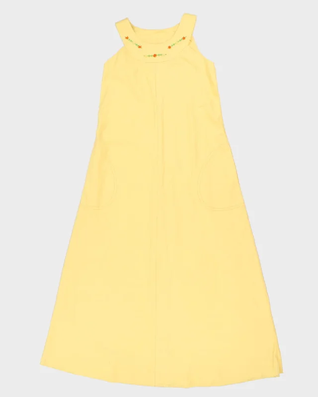 Vintage Handmade Yellow High Neck Maxi Dress - S/M Chic Sleeveless Maxi Dress