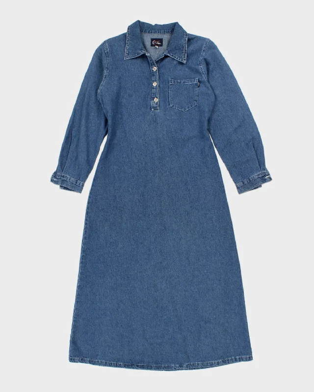 Vintage Long Sleeve Denim Maxi Dress - M Elegant Sleeveless Maxi Dress