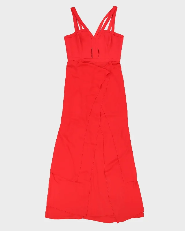 BCBG Maxazria Red Maxi Dress - S Comfortable Plunging Neckline Maxi Dress