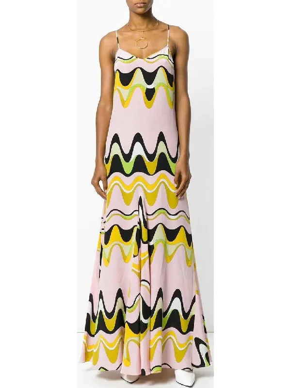 Waves Print Maxi Dress Stylish Maxi Dress with Frills