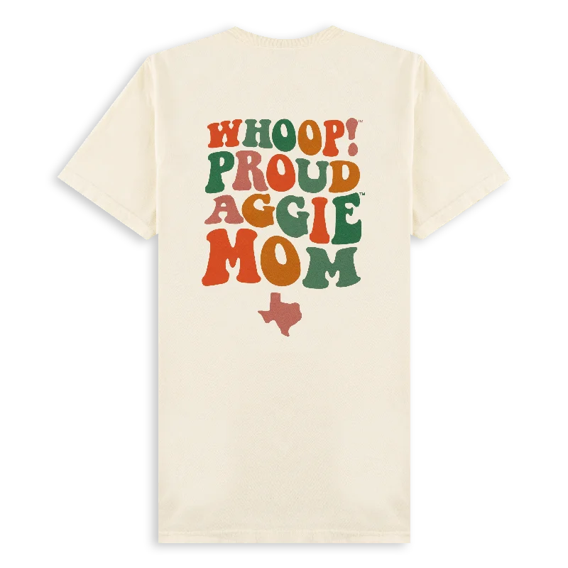 Whoop Proud Aggie Mom T-Shirt Notch Collar Peter Pan Collar Cowl Neck