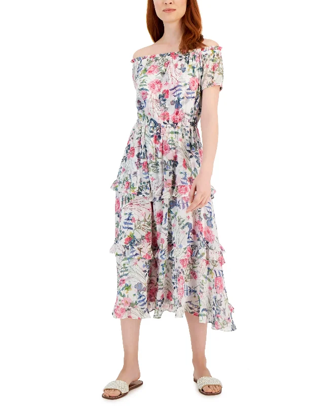 Women's Floral Print Off-The-Shoulder Maxi Dress Comfortable Bohemian Maxi Dress