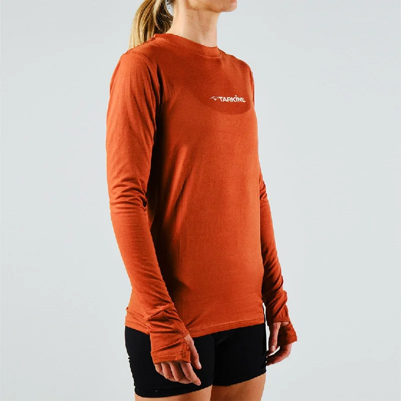 Women's Tarkine Long Sleeve Ultra-Eco Run Tee (Orange/Standard Thickness) Houndstooth Herringbone Solid