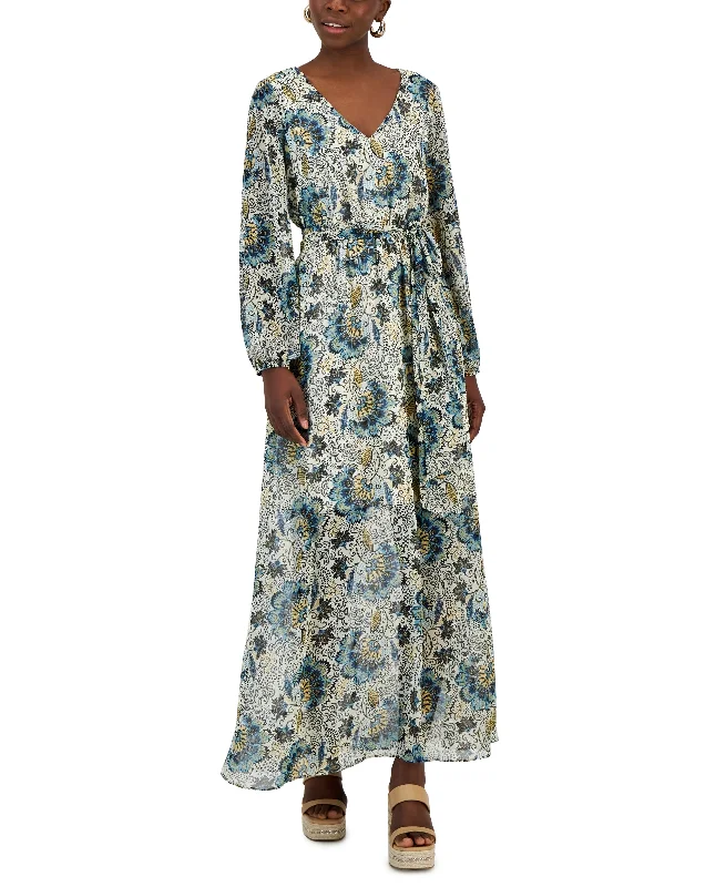 Women's Printed Maxi Dress Trendy Short Sleeve Maxi Dress