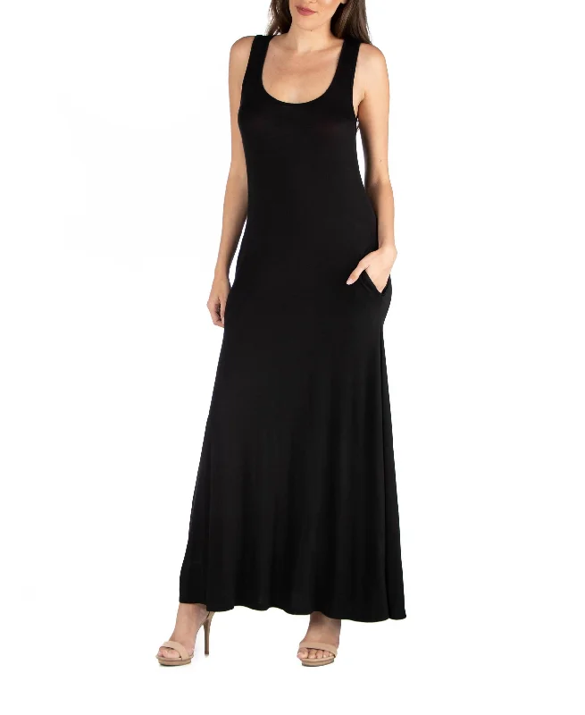 Women's Scoop Neck Sleeveless Maxi Dress with Pockets Cozy Maxi Dress with Slit