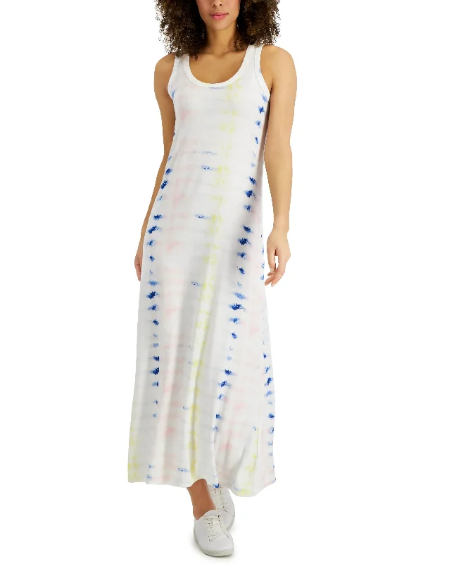 Women's Tie-Dyed Print Sleeveless Maxi Dress Stylish A-Line Maxi Dress