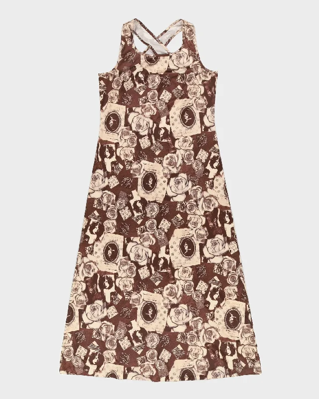 Y2K 00s The Original Inc Brown Scrapbook Print Maxi Dress - S/M Classic Black Maxi Dress