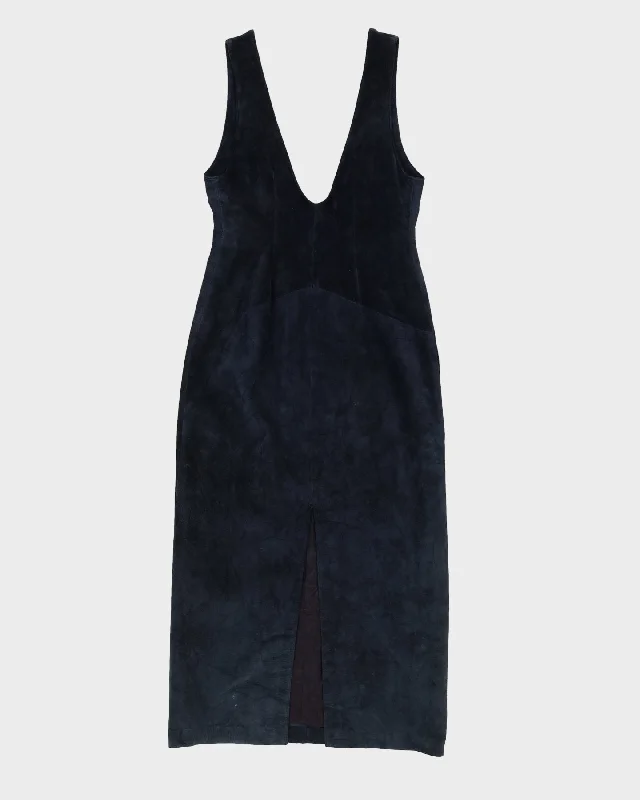 Blue Suede Maxi Dress - S Elegant Maxi Dress with Pockets