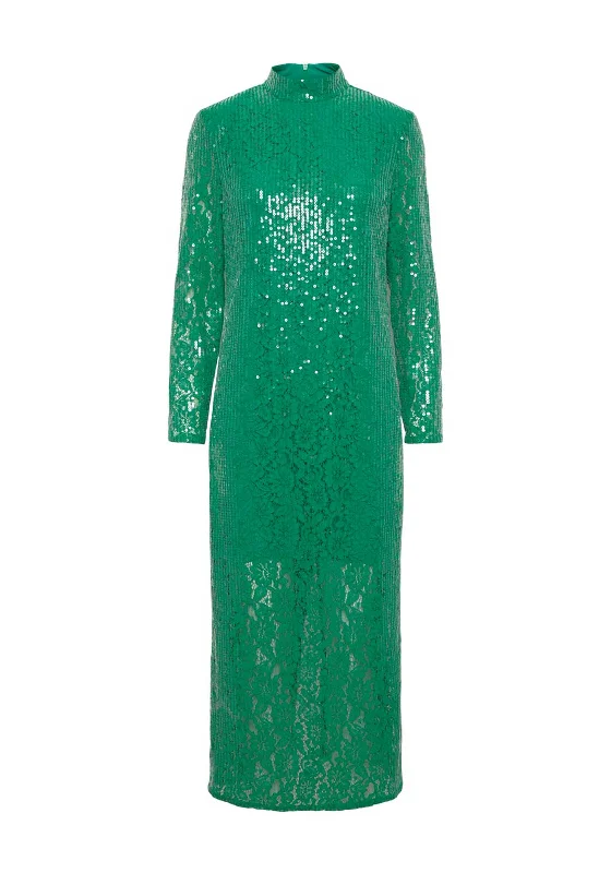 Y.A.S Sabine Lace & Sequin Maxi Dress, Jolly Green Stylish V-Neck Maxi Dress