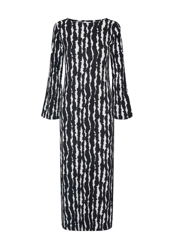 Y.A.S Zenu Print Maxi Dress, Black Fashionable High-Waist Maxi Dress