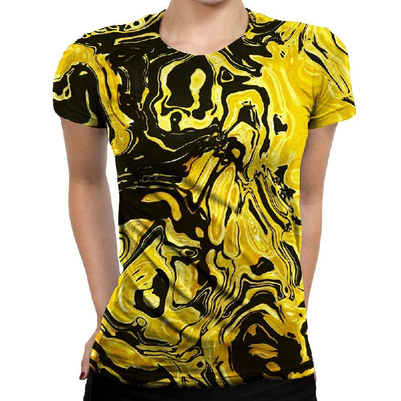 Yellow Flow Womens T-Shirt Knit Fabric Woven Fabric Fleece Fabric