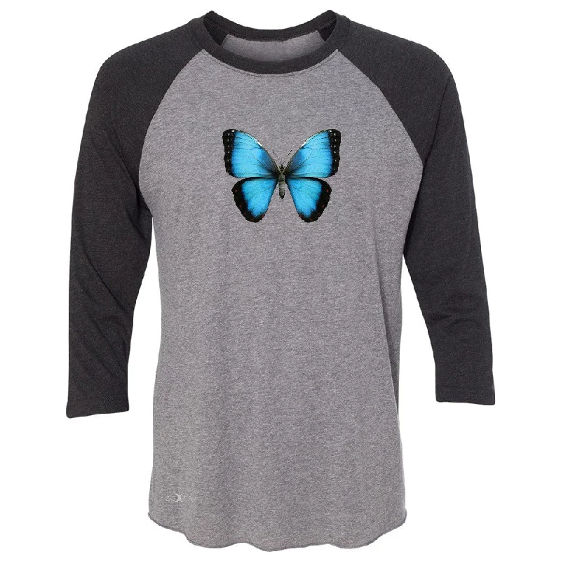 Zexpa Apparelâ„¢ Real 3D Morpho Didius Butterfly 3/4 Sleevee Raglan Tee Animal Cool Cute Tee Thin T-Shirt Open Front Quick Dry