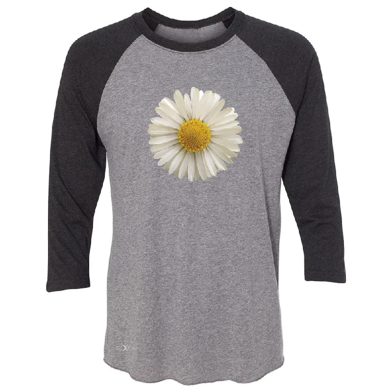 Zexpa Apparelâ„¢ Real 3D Daisy 3/4 Sleevee Raglan Tee Flower Cool Cute Embossed Tee Graphic Embroidered Appliqued