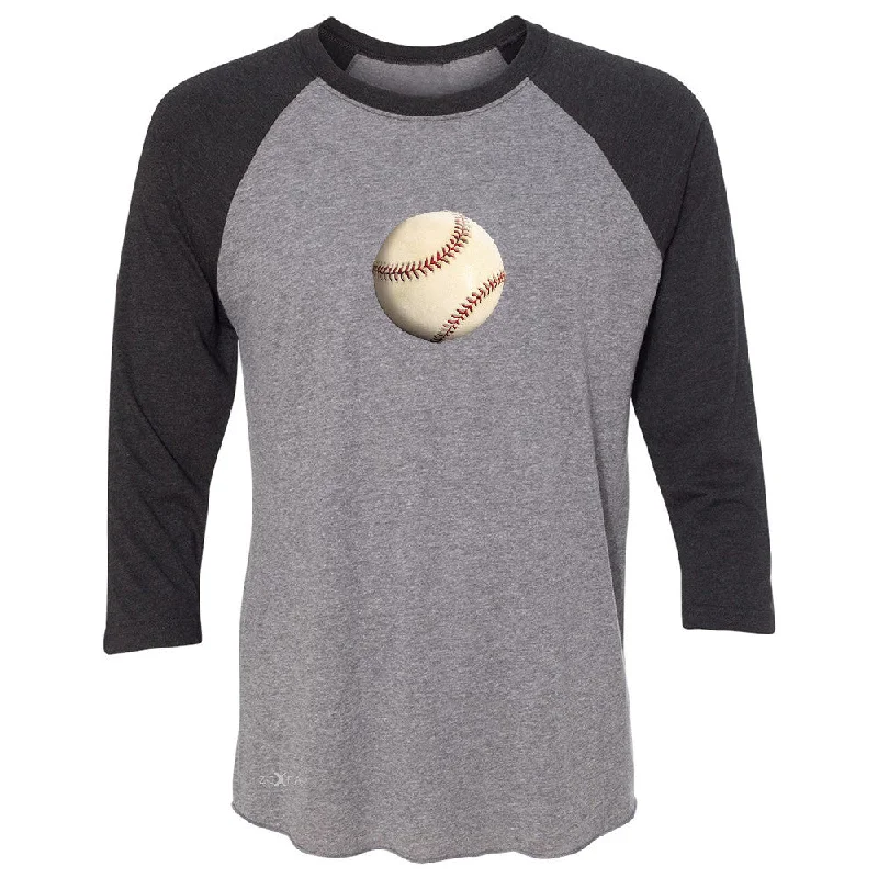 Zexpa Apparelâ„¢ Real 3D Baseball Ball 3/4 Sleevee Raglan Tee Baseball Cool Embossed Tee Notch Collar Peter Pan Collar Cowl Neck