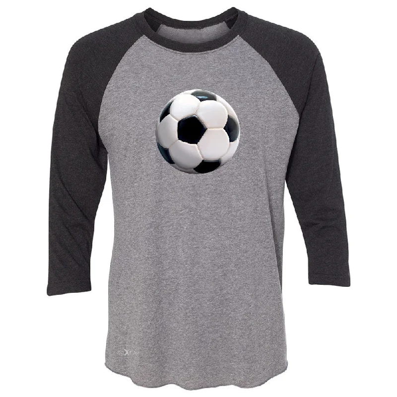 Zexpa Apparelâ„¢ Real 3D Soccer Ball 3/4 Sleevee Raglan Tee Soccer Cool Embossed Tee Chenille Blend Fleece Blend Nylon Blend