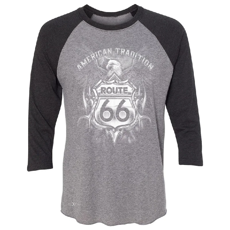 Zexpa Apparelâ„¢ Route 66 American Traditon Eagle Unisex - 3/4 Sleevee Raglan Tee Biker Tee Zippered Front Buttoned Front Snap Front