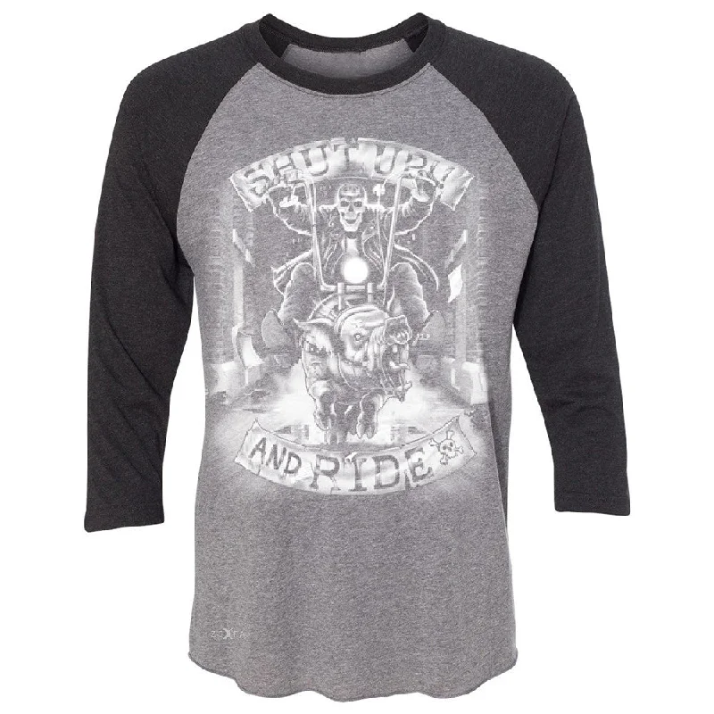 Zexpa Apparelâ„¢ Shut Up and Ride Wild Boar 3/4 Sleevee Raglan Tee Skeleton Tee Cozy Warm Stylish