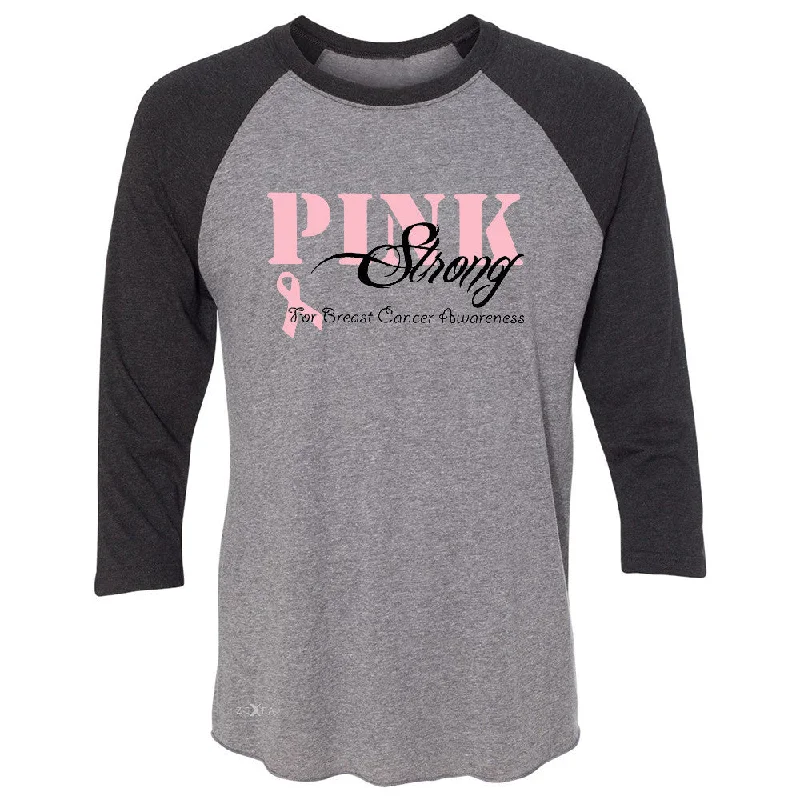 Zexpa Apparelâ„¢ Pink Strong for Breast Cancer Awareness 3/4 Sleevee Raglan Tee October Tee Polka Dot Checkered Tartan