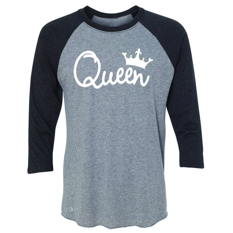 Zexpa Apparel™ Queen - She is my Queen 3/4 Sleevee Raglan Tee Couple Matching Valentines Tee Casual Formal Business