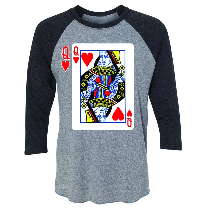 Zexpa Apparel™ Playing Cards Queen 3/4 Sleevee Raglan Tee Couple Matching Deck Feb 14 Tee Collared T-Shirt Boat Neck A-Line