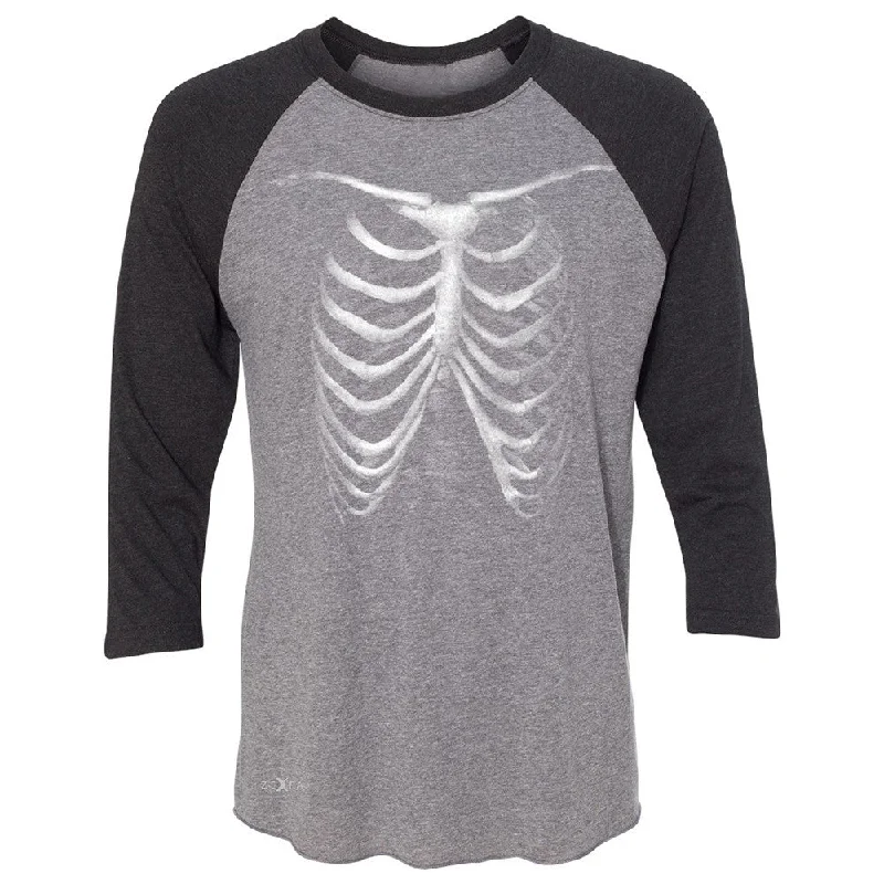 Zexpa Apparelâ„¢ Rib Cage Glow in The Dark  3/4 Sleevee Raglan Tee Halloween Costume Eve Tee Faux Fur Fabric Real Fur Fabric Shearling Fabric