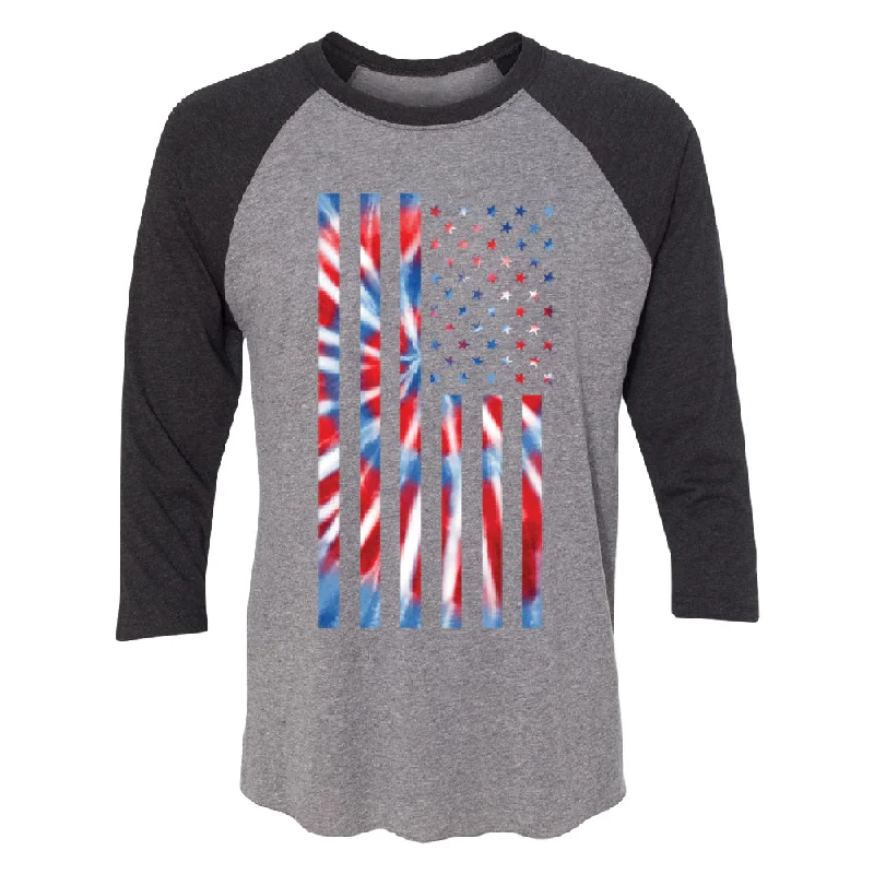 Zexpa Apparelâ„¢ Patriotic Tie Dye American Flag 3/4 Raglan Tee Collared Crew Neck Turtle Neck