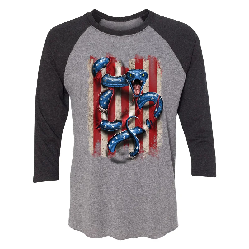 Zexpa Apparelâ„¢ Patriotic American Serpent Snake 3/4 Raglan Tee Cozy Warm Stylish