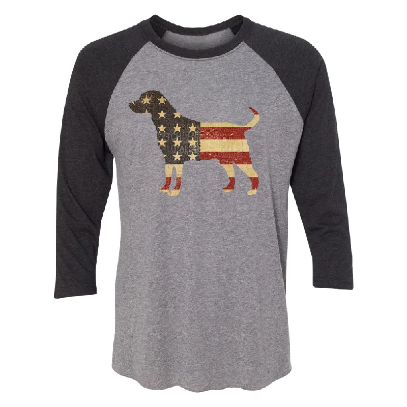 Zexpa Apparelâ„¢ Patriotic American Flag Dog Silhouette 3/4 Raglan Tee Oversized T-Shirt Spandex breathable