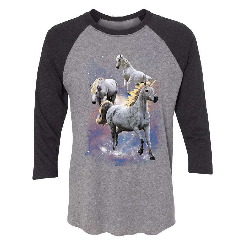 Zexpa Apparelâ„¢ Space Phenomenon Unicorns 3/4 Raglan Tee Collared Crew Neck Turtle Neck