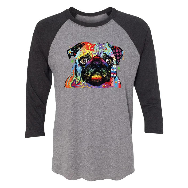 Zexpa Apparelâ„¢ Official Dean Russo Colorful Pug 3/4 Raglan Tee Plaid T-Shirt Polka Dot Checkered