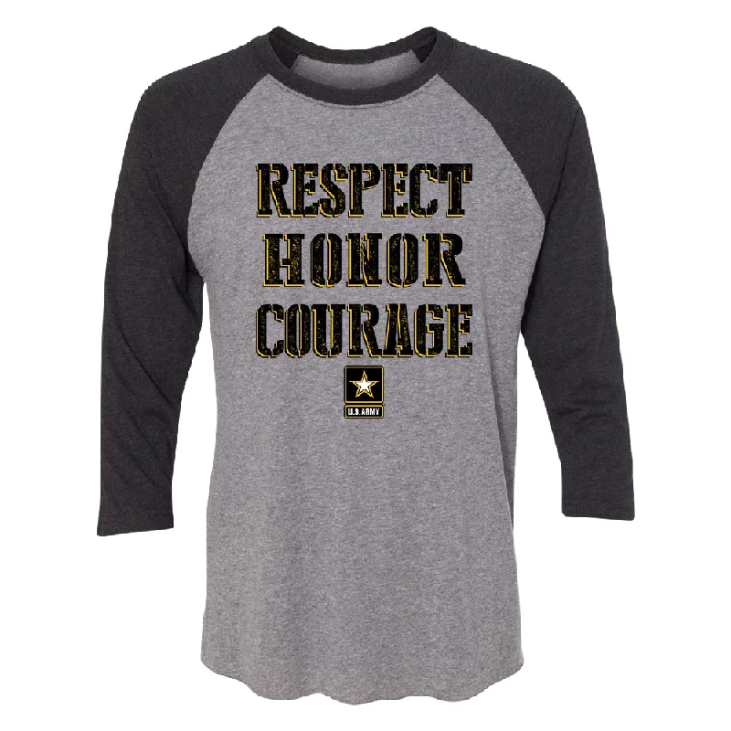 Zexpa Apparelâ„¢ US Army Respect Honor Courage 3/4 Raglan Tee Welt Pockets Slit Pockets Flap Pockets