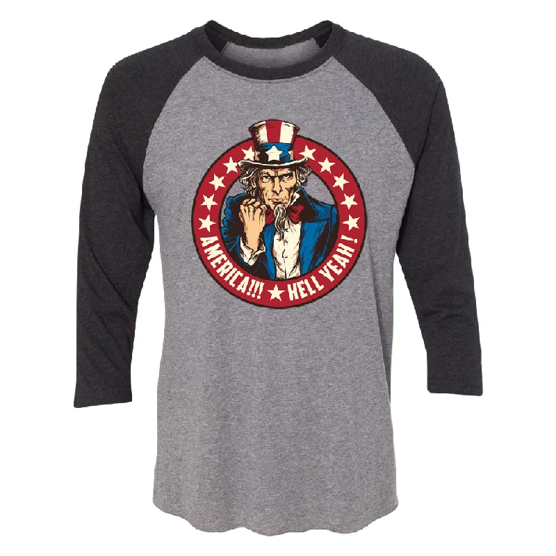 Zexpa Apparelâ„¢ Patriotic America Hell Yeah 3/4 Raglan Tee Chenille Blend Fleece Blend Nylon Blend