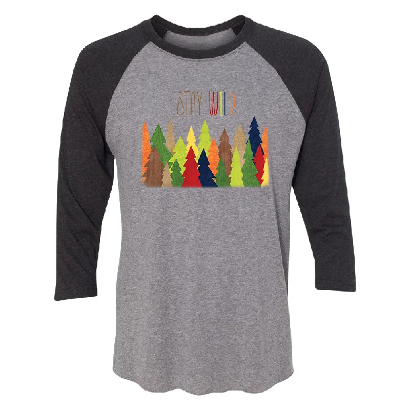 Zexpa Apparel™ Stay Wild Live in Forest 3/4 Raglan Tee Welt Pockets Slit Pockets