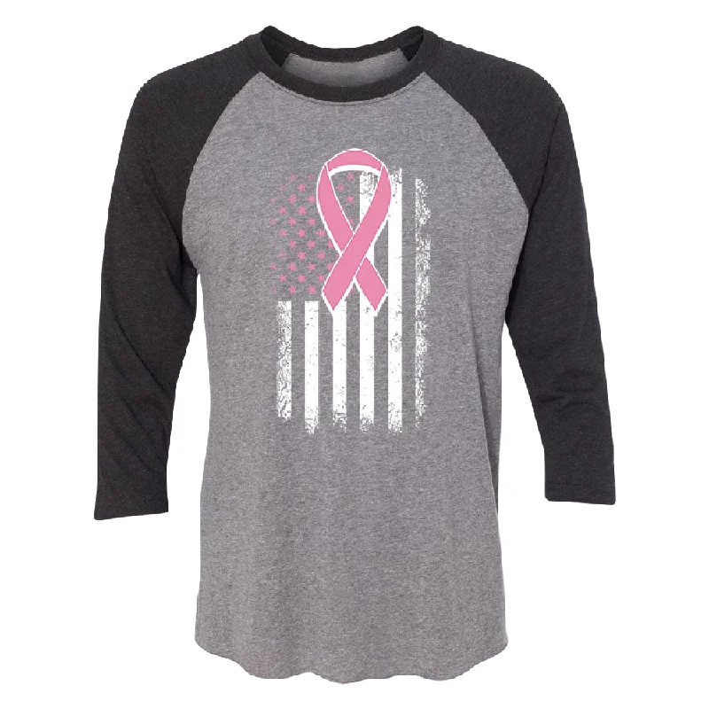 Zexpa Apparel™ Pink Vintage American Flag 3/4 Raglan Tee Cozy Warm Stylish