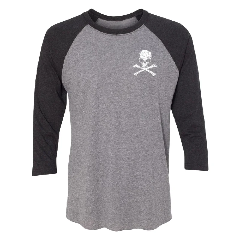 Zexpa Apparel™ Pocket Design - Skull and Crossbones 3/4 Raglan Tee Hooded Caped Shawl Collar