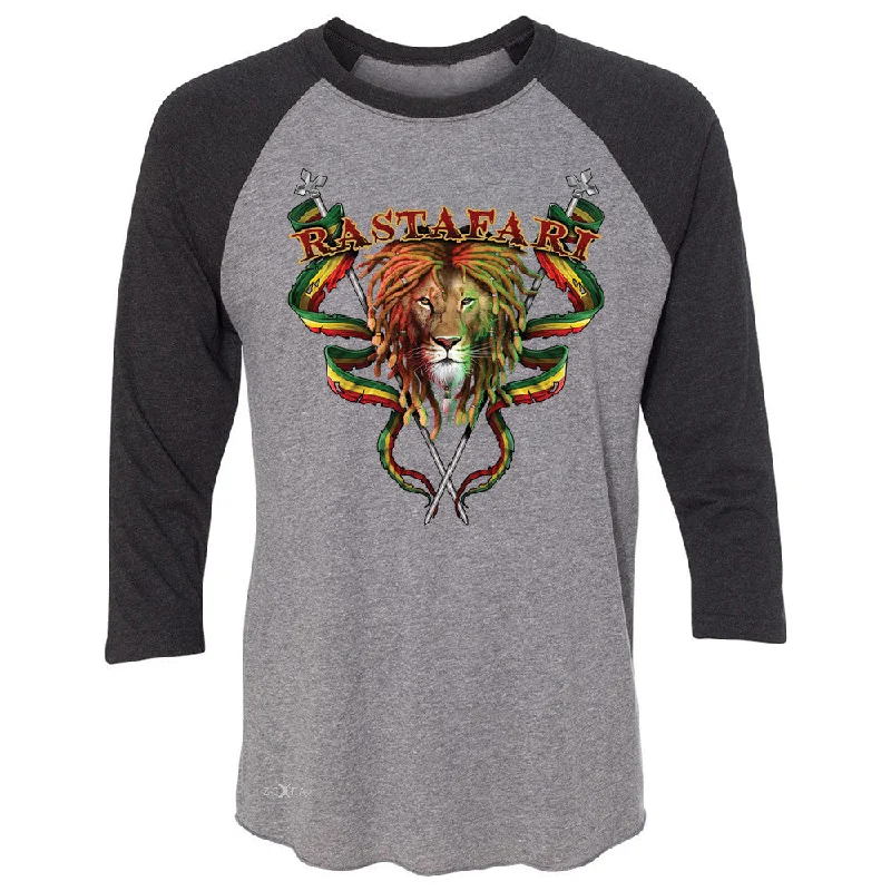 Zexpa Apparelâ„¢ Rastafari Lion Dreds Judah Ganja 3/4 Sleevee Raglan Tee Jamaica Marley Tee Graphic T-Shirt Round Neck Polyester