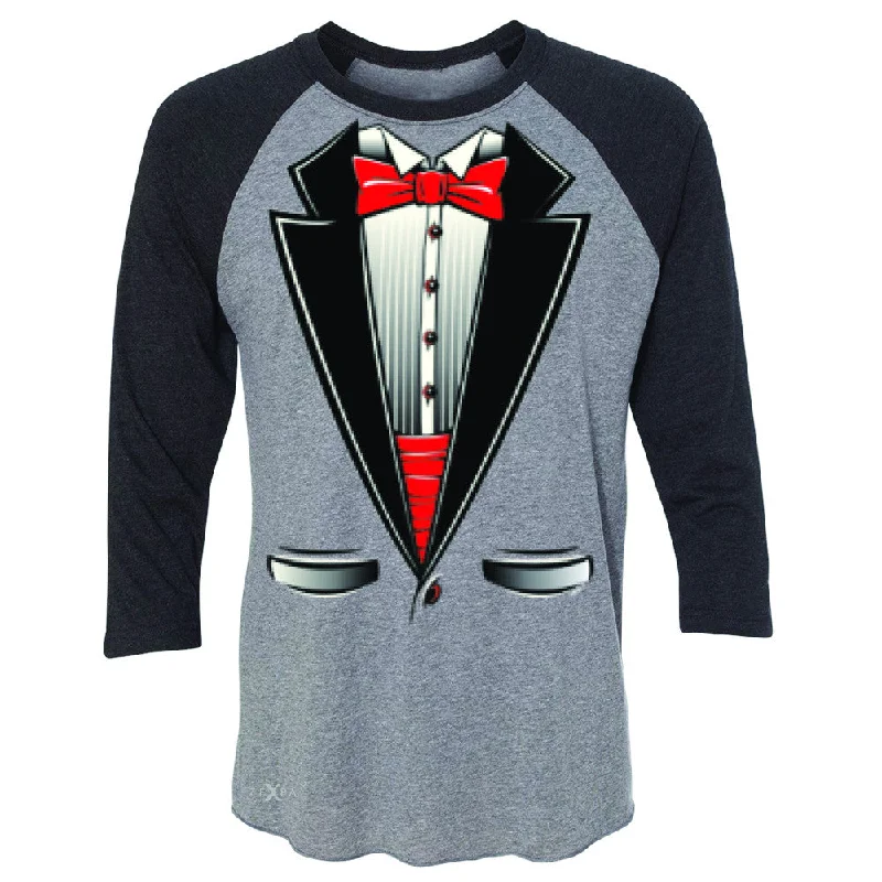 Zexpa Apparel™ Smokin Christmas Tuxedo Cool 3/4 Sleevee Raglan Tee Halloween Costume Tee Collared Crew Neck Turtle Neck