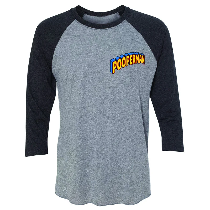 Zexpa Apparel™ Pooperman - Proud to Be 3/4 Sleevee Raglan Tee Funny Gift Friend Tee Chenille Blend Fleece Blend Nylon Blend