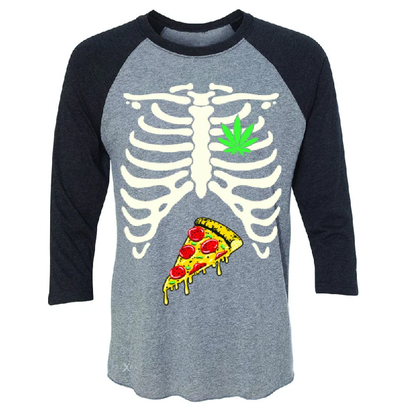 Zexpa Apparel™ Rib Cage Weed Pizza Muchies 3/4 Sleevee Raglan Tee Funny Gift Friend Tee Boxy Fit Fitted Loose