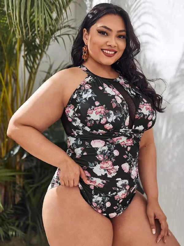 One-Piece Plus-Size Bikini Retro Printing Mesh Stitching Tight Swimsuit For Women Playful Pattern Swimsuit One-Piece Plus-Size Bikini Retro Printing Mesh Stitching Tight Swimsuit For Women Playful Pattern Swimsuit