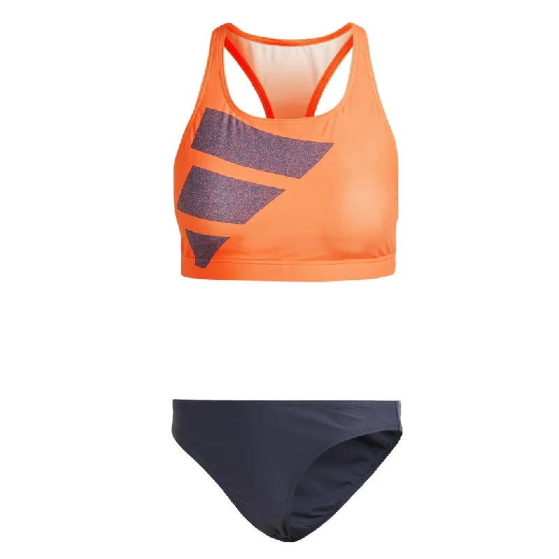 adidas - Women's Big Bars 2-Piece Swimsuit (HR4386) Tie-Back Swimwear