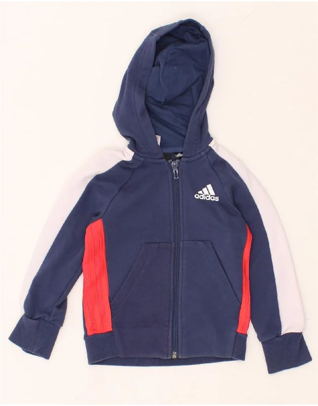 ADIDAS Boys Graphic Zip Hoodie Sweater 4-5 Years Blue Colourblock Cotton Hoodie with Button Classic Timeless