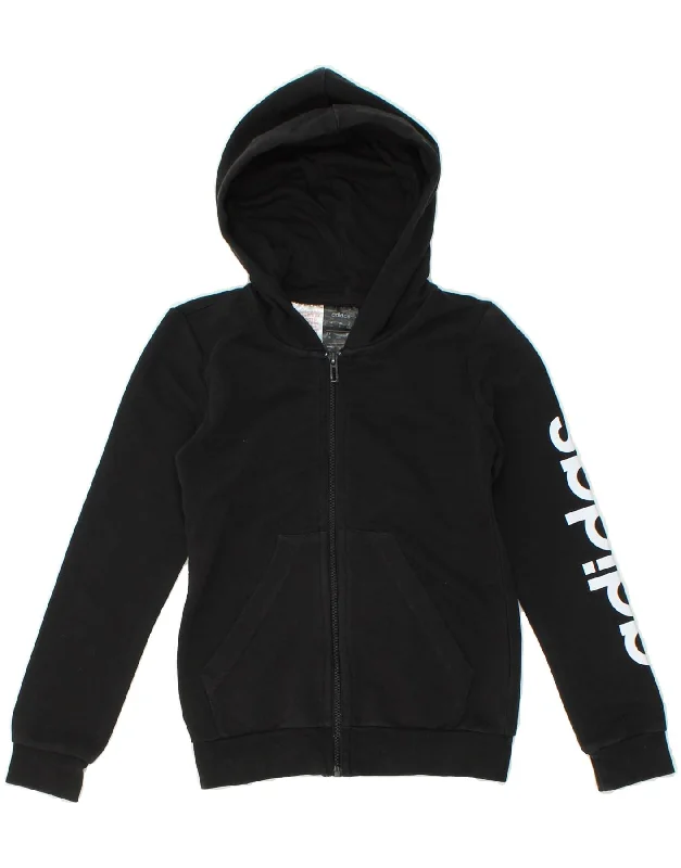 ADIDAS Boys Graphic Zip Hoodie Sweater 9-10 Years Black Cotton Hoodie with V-Neck Classic Versatile