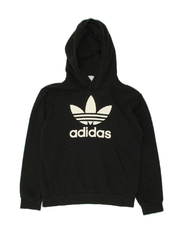 ADIDAS Boys Hoodie Jumper 10-11 Years Black Cotton Hoodie with Full-Zip Functional Layering